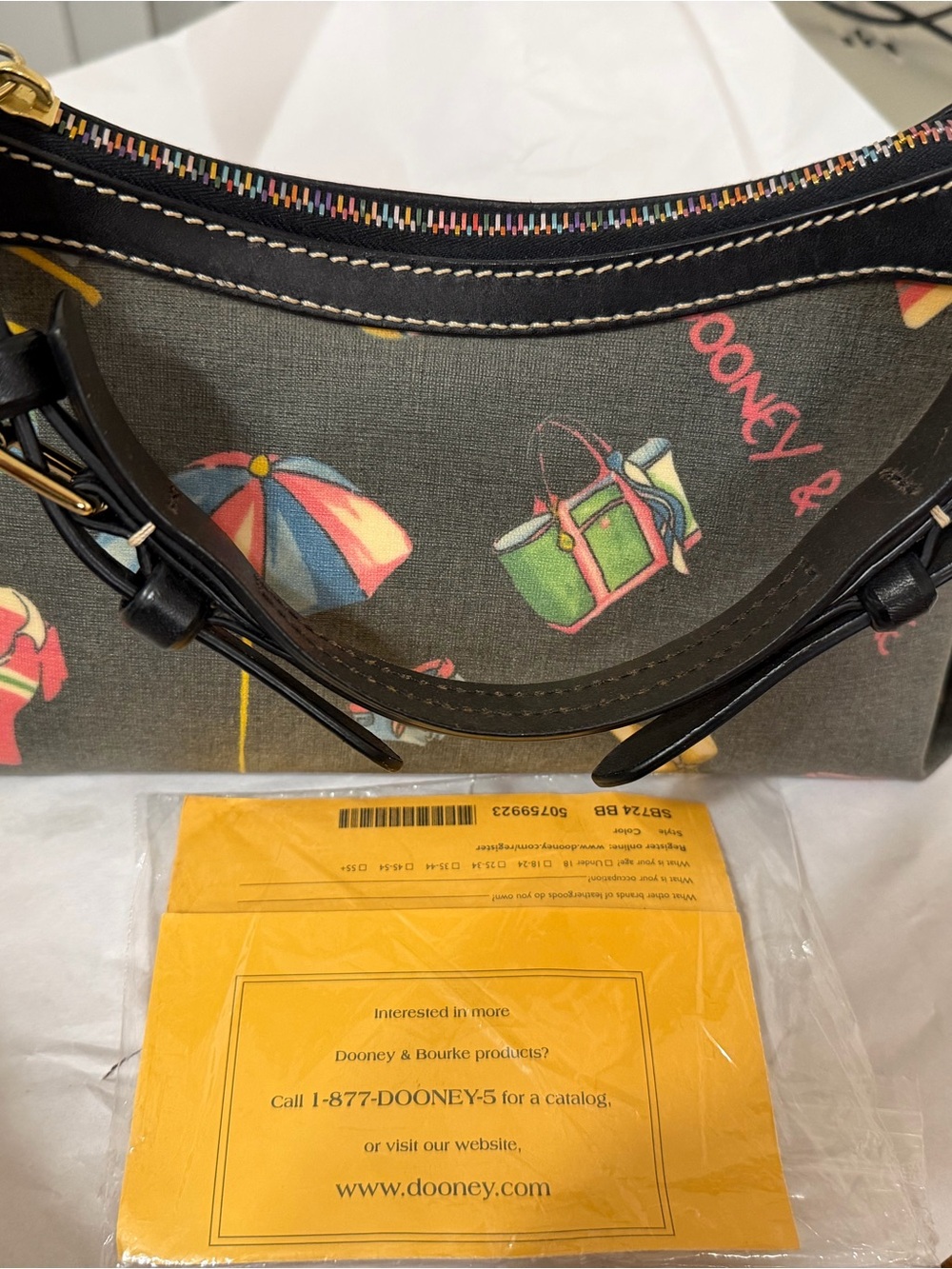 Dooney & Bourke Black Canvas Beach Print Shoulder Bag